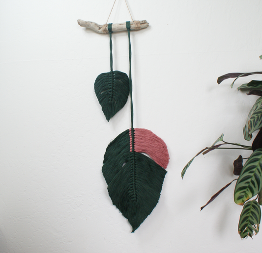 Cascading Macrame Leaves Wall Hanging on Driftwood