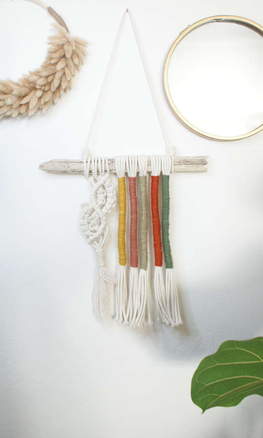 Autumn Drift Macrame Wall Art on Driftwood