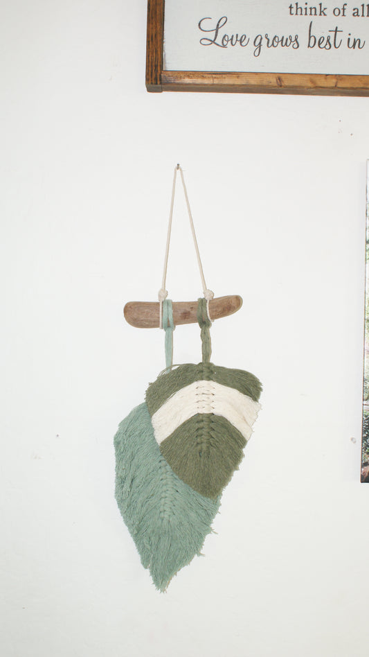 Layered Green and Cream Macramé Leaf Wall Hanging